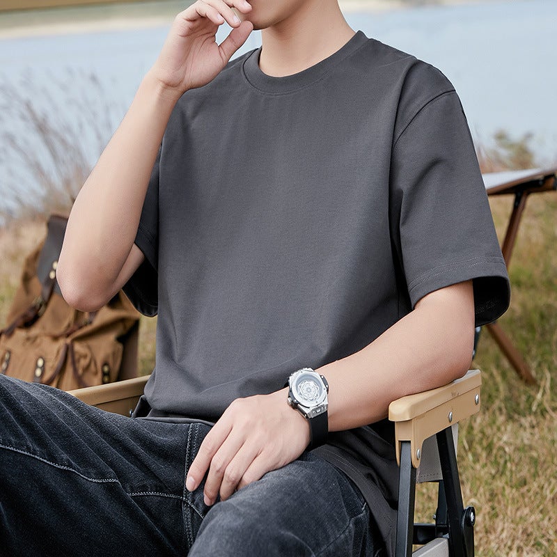 320G Heavyweight Pure Cotton Short-Sleeved T-Shirt For Men, Pure White, Loose, Opaque, Casual And Versatile Top, Summer 2025 - Image 1
