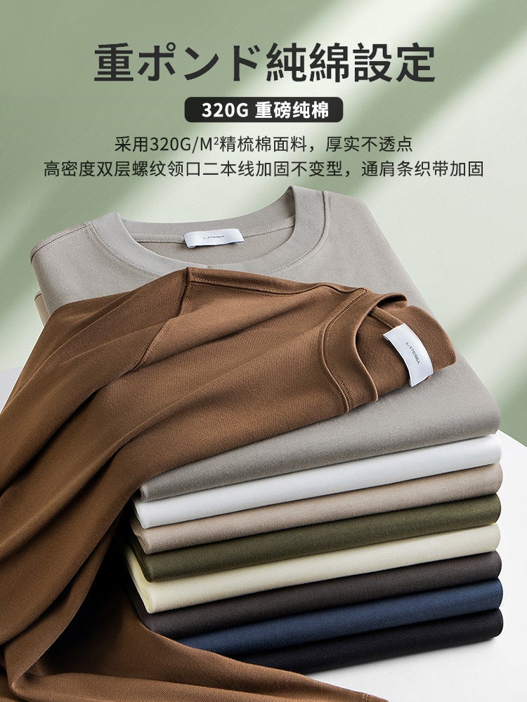 320G Heavyweight Pure Cotton Short-Sleeved T-Shirt For Men, Pure White, Loose, Opaque, Casual And Versatile Top, Summer 2025 - Image 5