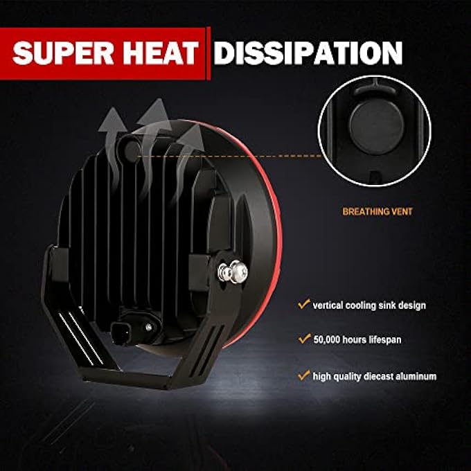 ريحني أضواء LED دائرية للطرق الوعرة مقاس 7 بوصات باللون الأحمر قطعتين 210 وات 32000 لومن أضواء LED للطرق الوعرة فائقة السطوع أضواء القيادة أضواء الطرق الوعرة الكهرمانية مع تسخير الأسلاك 12 فولت 24 فولت لشاحنات البيك أب والمركبات الرباعية والمركبات متعددة الاستخدامات - Image 3