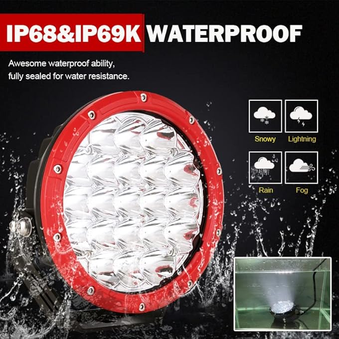 ريحني أضواء LED دائرية للطرق الوعرة مقاس 7 بوصات باللون الأحمر قطعتين 210 وات 32000 لومن أضواء LED للطرق الوعرة فائقة السطوع أضواء القيادة أضواء الطرق الوعرة الكهرمانية مع تسخير الأسلاك 12 فولت 24 فولت لشاحنات البيك أب والمركبات الرباعية والمركبات متعددة الاستخدامات - Image 4