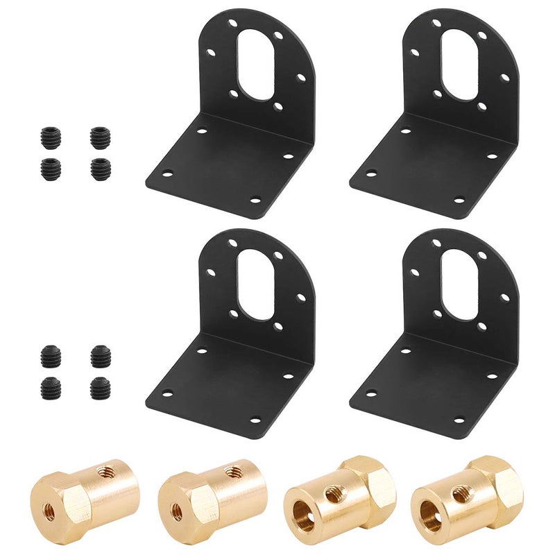 Rustark 4 Pcs 37mm Diameter DC Gear Motors Mounting Bracket Black Rust Resistance Gearbox Fixed Seat Gear Reduction Motor Holder with 4 Pcs 6mm Hex Coupling for Small Stepper Motors
