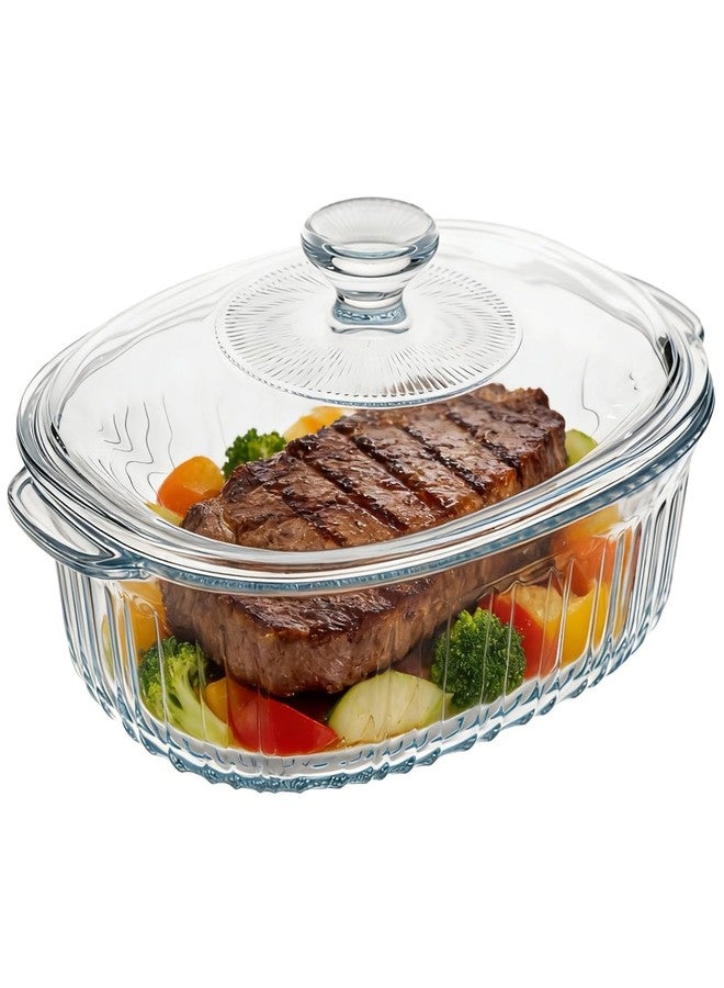 NIMBLOOM 1.9 QT Oval Glass Casserole Dish with Lid and Handle, Clear Borosilicate Glass Baking Dish, Oven & Fridge Safe, Easy-to-Clean Casserole Food Container for Cooking - Image 1