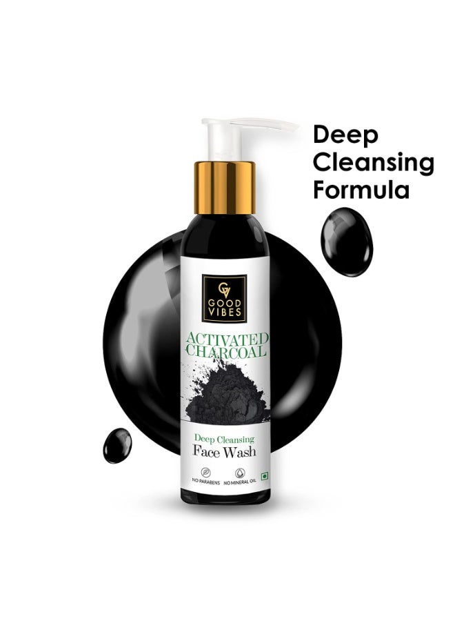 Good Vibes Activated Charcoal Deep Cleansing Face Wash, 120 ml Dirt Removal Deep Pore Cleansing Formula for All Skin Types, Controls Excess Sebum & Acne, Natural, No Parabens & Mineral Oil - Image 2