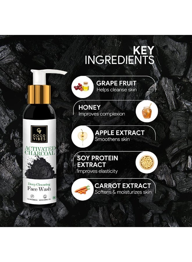 Good Vibes Activated Charcoal Deep Cleansing Face Wash, 120 ml Dirt Removal Deep Pore Cleansing Formula for All Skin Types, Controls Excess Sebum & Acne, Natural, No Parabens & Mineral Oil - Image 3