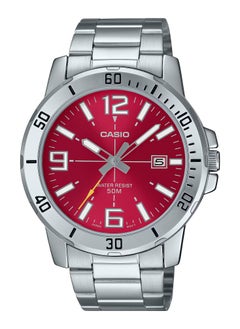 CASIO Quartz Analog Red Dial Stainless Steel Men's Watch MTP-VD01D-4B 