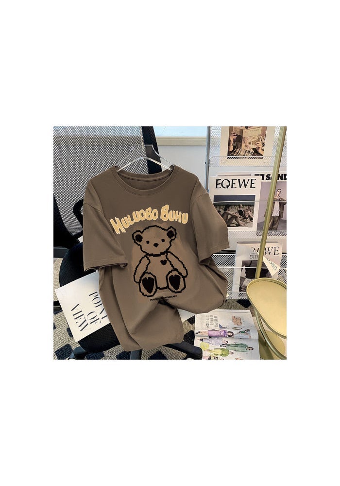 Wholesale Black Bear Printed Short Sleeve T-shirt Women's 2023 Summer New Korean American Style Loose Top ins Trendy - Image 1