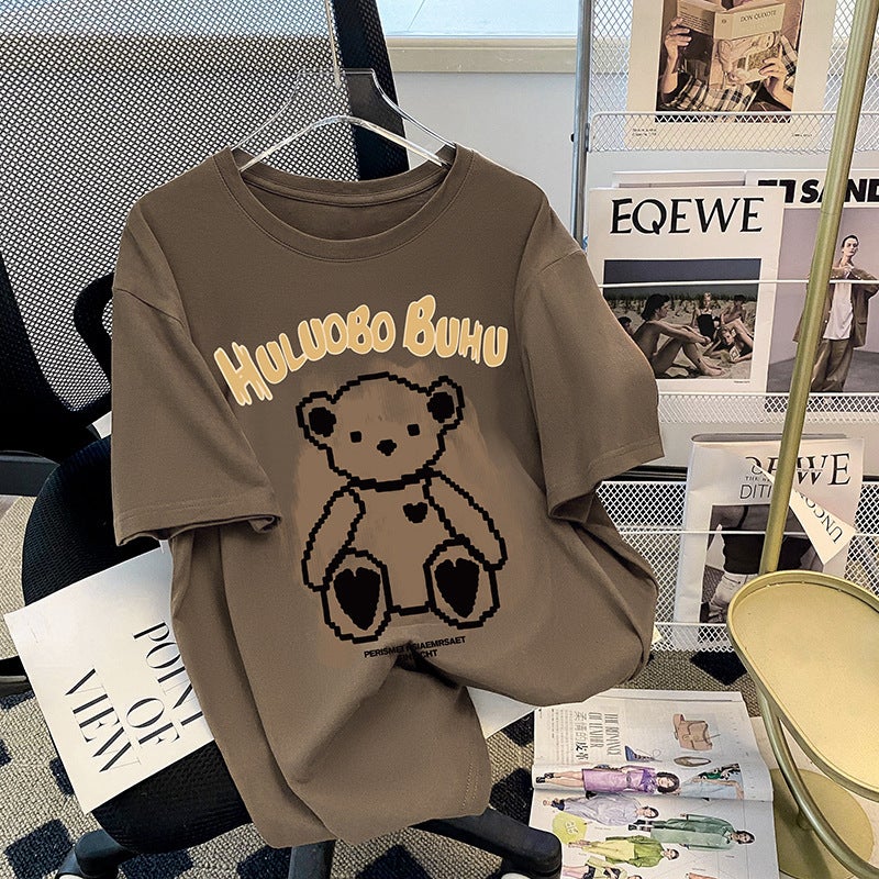 Wholesale Black Bear Printed Short Sleeve T-shirt Women's 2023 Summer New Korean American Style Loose Top ins Trendy - Image 4