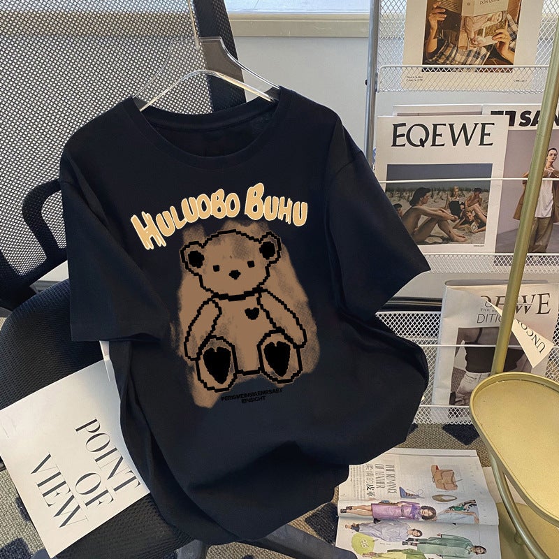 Wholesale Black Bear Printed Short Sleeve T-shirt Women's 2023 Summer New Korean American Style Loose Top ins Trendy - Image 2
