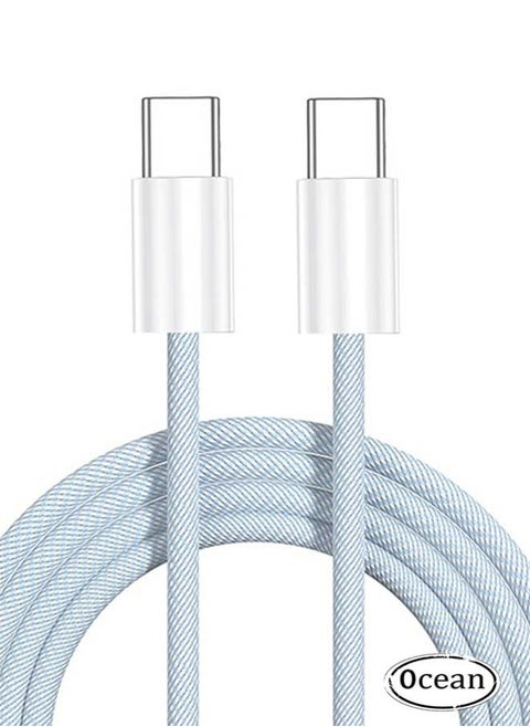 60W PD Fast Charging Data Cable, Type-C To Type-C, Suitable for Apple iPhone 16/Plus/Pro/Pro Max, iPhone 15 Full Series, MacBook, iPad Pro/Air, and More, 1.5M Long (Blue/White)