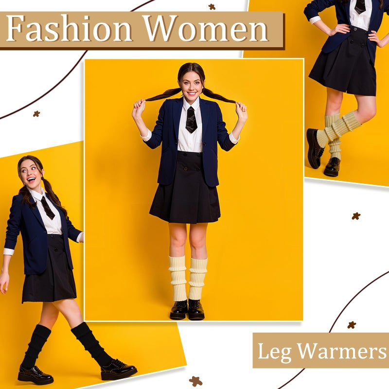 WILLBASIC 6 Pairs Leg Warmers Costume Accessories for Women, Women's Heavy Soft Extra Long Leg Warmers (6, Black, White, Grey, Beige, Coffee, Brown) - Image 3