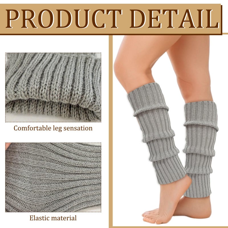WILLBASIC 6 Pairs Leg Warmers Costume Accessories for Women, Women's Heavy Soft Extra Long Leg Warmers (6, Black, White, Grey, Beige, Coffee, Brown) - Image 5