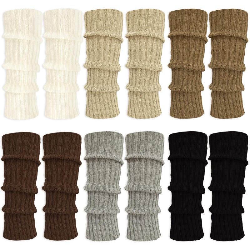 WILLBASIC 6 Pairs Leg Warmers Costume Accessories for Women, Women's Heavy Soft Extra Long Leg Warmers (6, Black, White, Grey, Beige, Coffee, Brown) - Image 1
