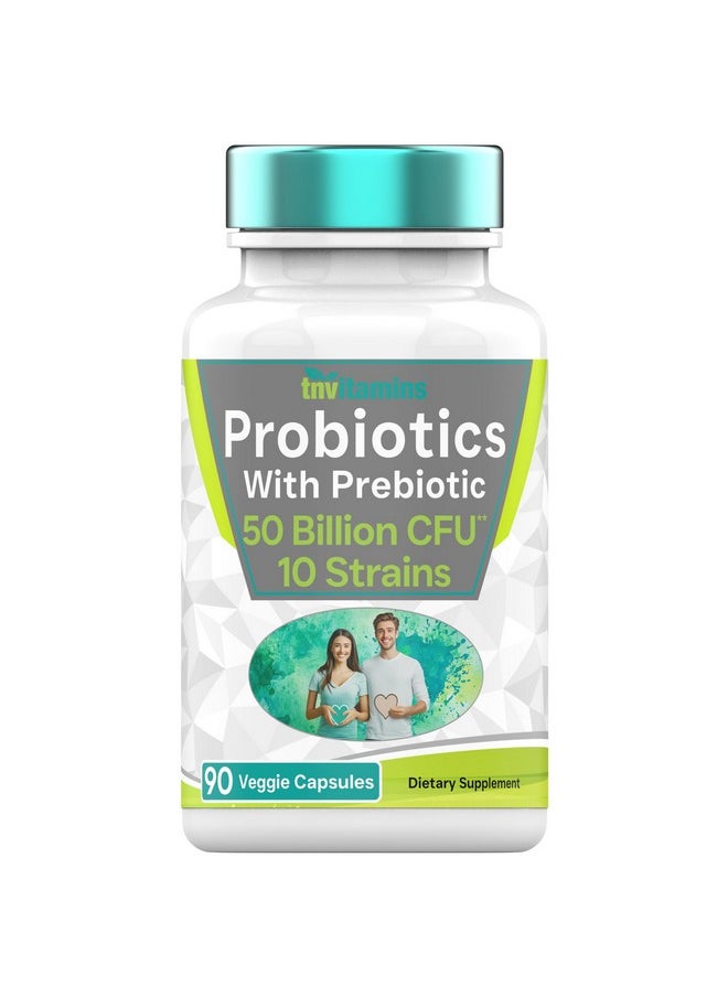 tnvitamins - tnvitamins Probiotics with Prebiotic: 50 Billion CFU - 10 Strain - 90 Vegetarian Capsules | with Acidophilus Probiotic for Digestive Health, Gut Health, & Immune Support* | for Men & Women - Image 1