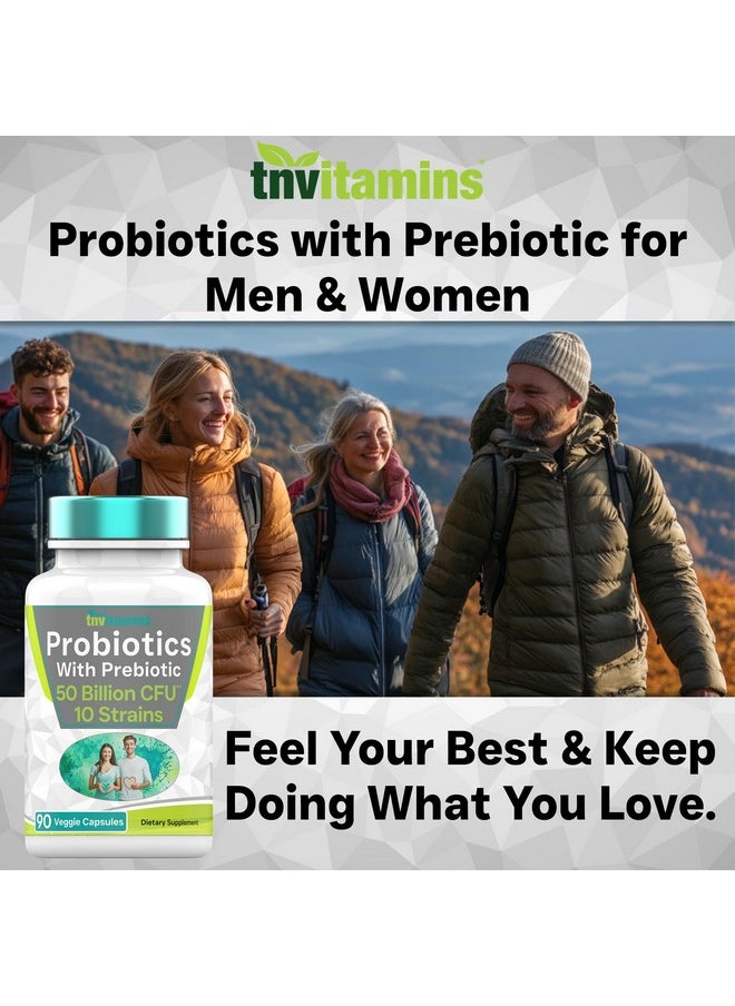 tnvitamins - tnvitamins Probiotics with Prebiotic: 50 Billion CFU - 10 Strain - 90 Vegetarian Capsules | with Acidophilus Probiotic for Digestive Health, Gut Health, & Immune Support* | for Men & Women - Image 1