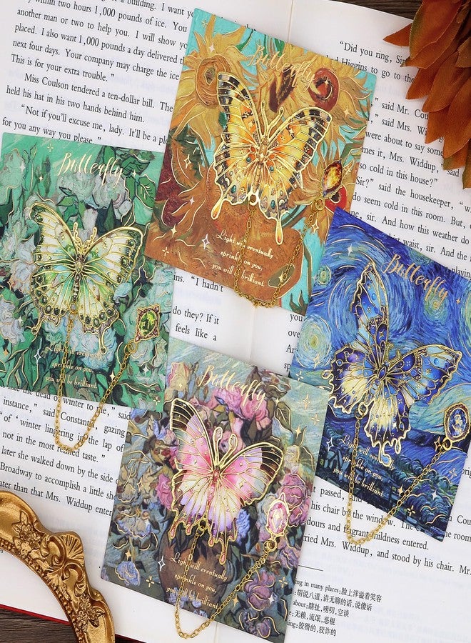 QUPIVA 4pcs Butterfly Bookmarks for Women, Aesthetic Vintage Metal Bookmarks with Chain for Reading Women, Book Lovers, Unique Gold Butterflies Book Markers Gifts - Image 2