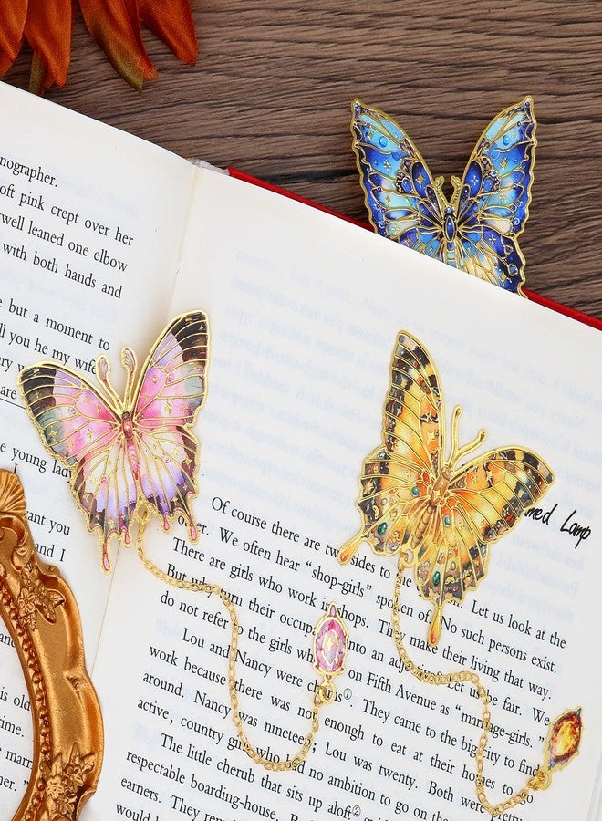 QUPIVA 4pcs Butterfly Bookmarks for Women, Aesthetic Vintage Metal Bookmarks with Chain for Reading Women, Book Lovers, Unique Gold Butterflies Book Markers Gifts - Image 3