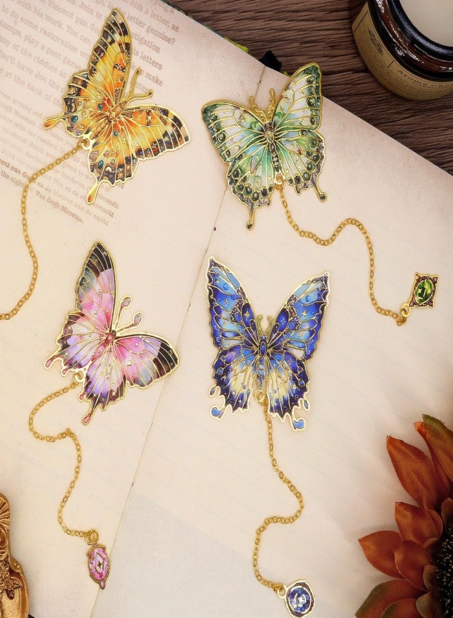 QUPIVA 4pcs Butterfly Bookmarks for Women, Aesthetic Vintage Metal Bookmarks with Chain for Reading Women, Book Lovers, Unique Gold Butterflies Book Markers Gifts - Image 5