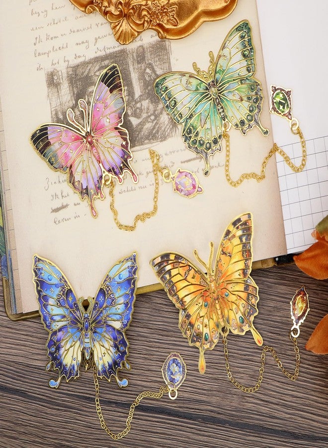 QUPIVA 4pcs Butterfly Bookmarks for Women, Aesthetic Vintage Metal Bookmarks with Chain for Reading Women, Book Lovers, Unique Gold Butterflies Book Markers Gifts - Image 1