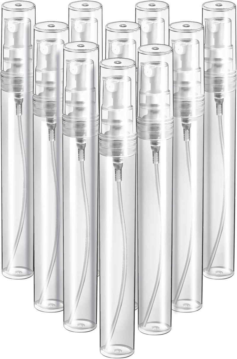 FANDAMEI Mini Clear Spray Bottle, 10 Pack 8ml Mini Plastic Spray Bottle Empty, Fine Mist Refillable Mini Perfume Bottle, Perfume Atomizer, Small Empty Sample Containers, Plastic Portable Travel Bottle