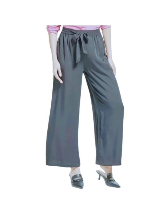 بنطال فضفاض واسع الساق للنساء مع حزام خصر، بنطال بالازو فضفاض KU319 - Image 1