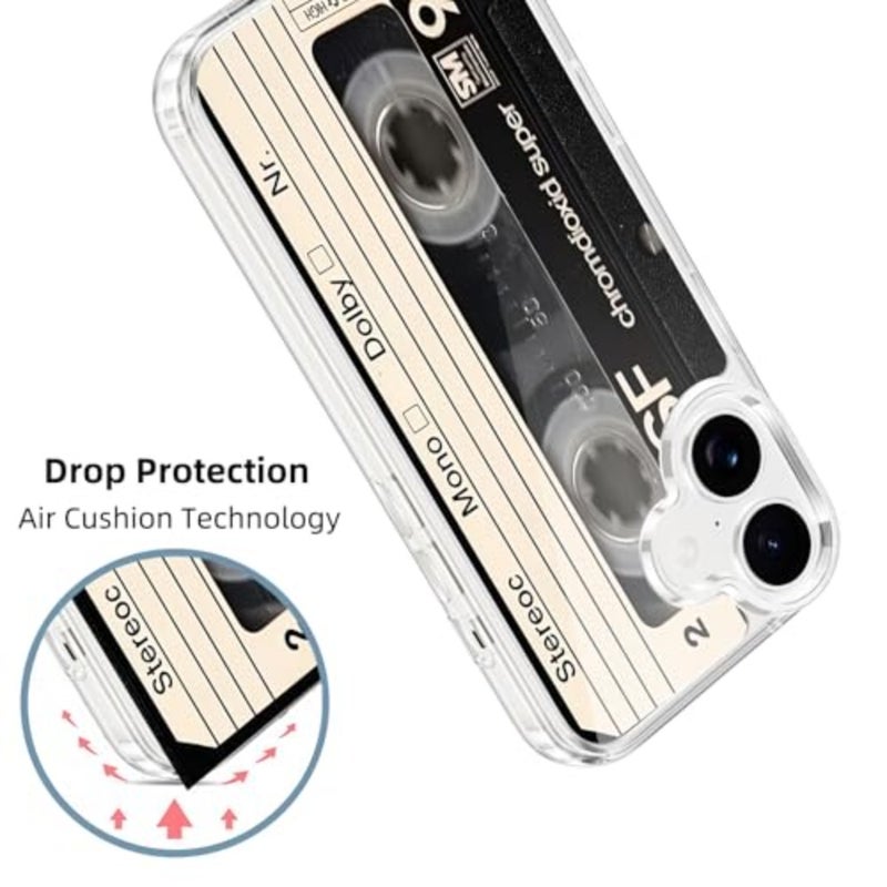 Cool Retro Cassette Phone Case for 6.3'', Aesthetic Recorder Design Phone Cover Anti-Yellowing Shockproof Protective Clear Case for Girls Boys Men Women - Image 4