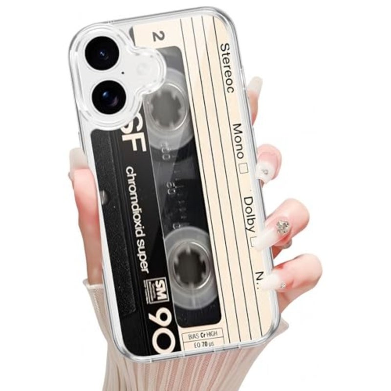 Cool Retro Cassette Phone Case for 6.3'', Aesthetic Recorder Design Phone Cover Anti-Yellowing Shockproof Protective Clear Case for Girls Boys Men Women - Image 1