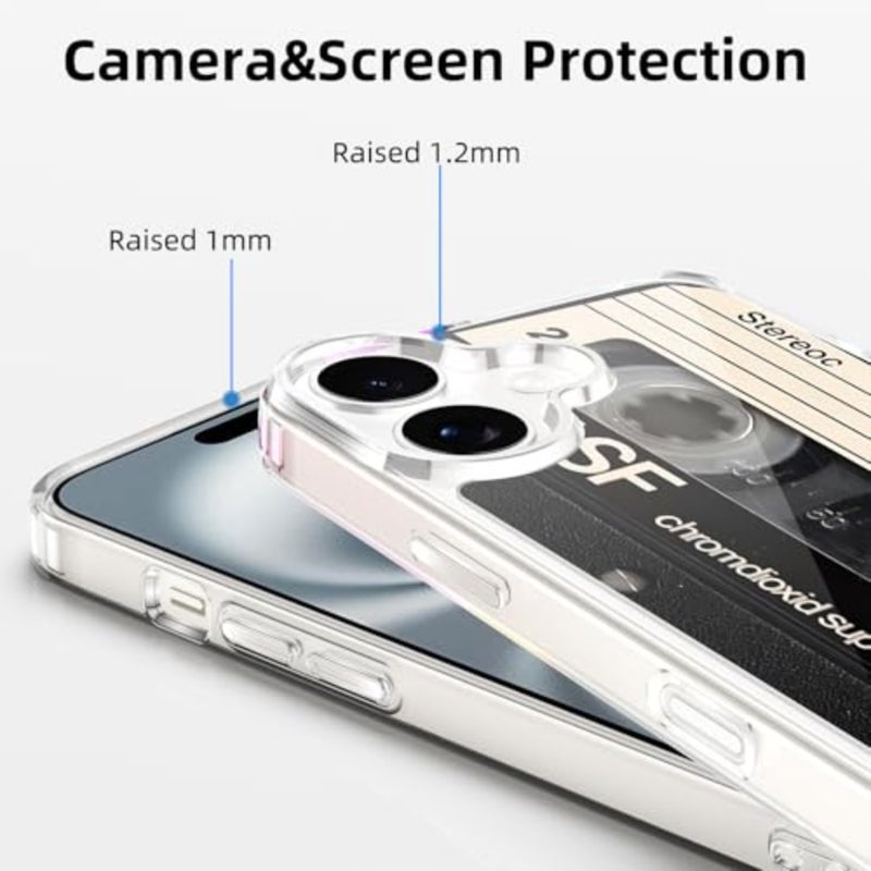 Cool Retro Cassette Phone Case for 6.3'', Aesthetic Recorder Design Phone Cover Anti-Yellowing Shockproof Protective Clear Case for Girls Boys Men Women - Image 3