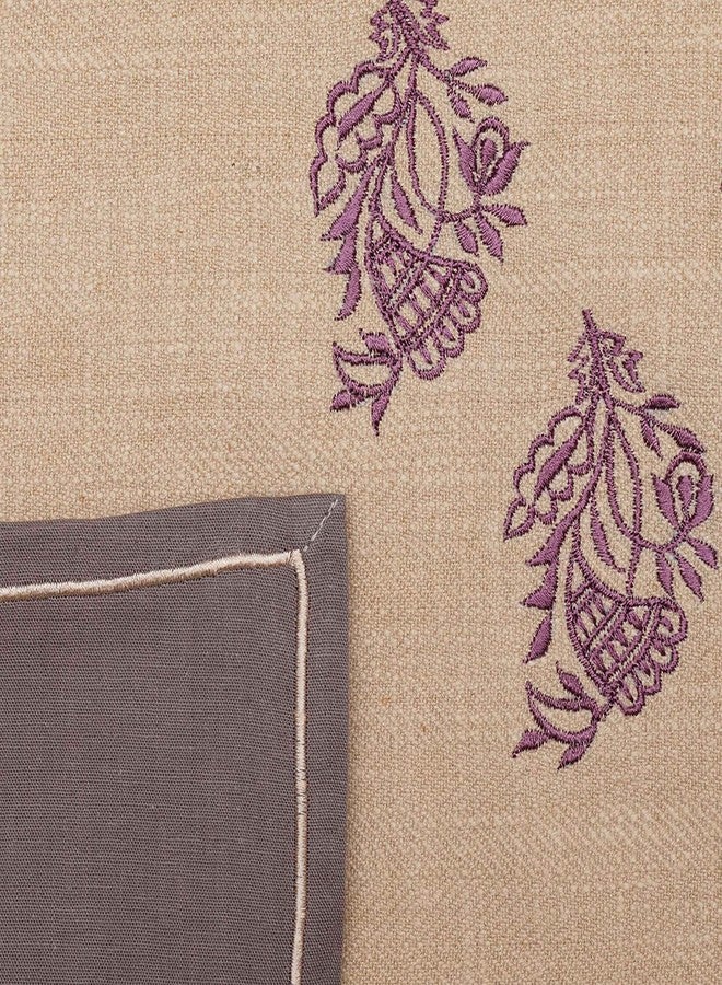 زيبا طقم مفارش طاولة ومناديل طعام مطرزة بنقوش زهرية من زيبا | قطن بوليستر - بيج ورمادي | طقم من 6 مفارش مقاس 13×19 بوصة وطقم من 6 مناديل طعام مقاس 16×16 بوصة | (33×48 سم، 40×40 سم) - Image 5