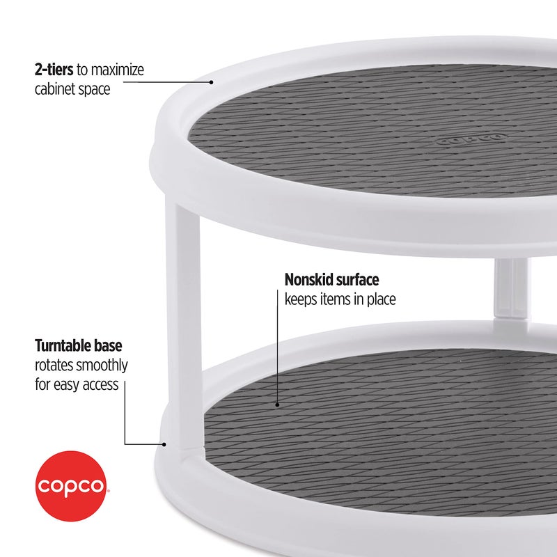 Copco Non-Skid Turntable, 2-Tier, 12-Inch, Durable & Easy Clean, White/Gray - Image 5