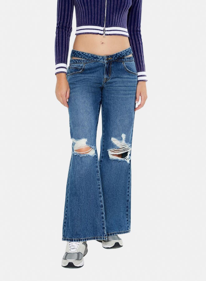 FOREVER 21 Cutout Low-Rise Baggy Jeans - Image 1