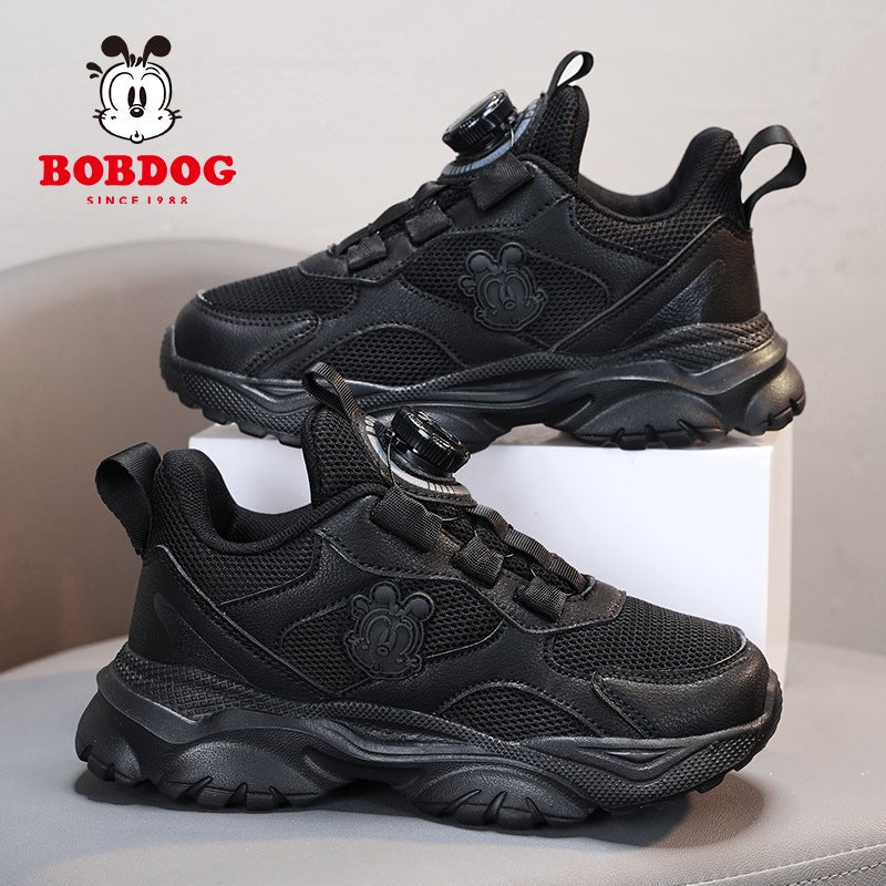 Babu Bean Children'S Shoes Large Children'S Mesh Breathable Rotating Buckle Solid Color Small Black Shoes Boys And Girls School Sports Small White Shoes - Image 3