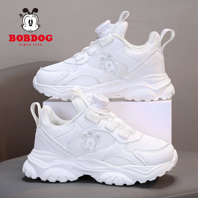 Babu Bean Children'S Shoes Large Children'S Mesh Breathable Rotating Buckle Solid Color Small Black Shoes Boys And Girls School Sports Small White Shoes - Image 4