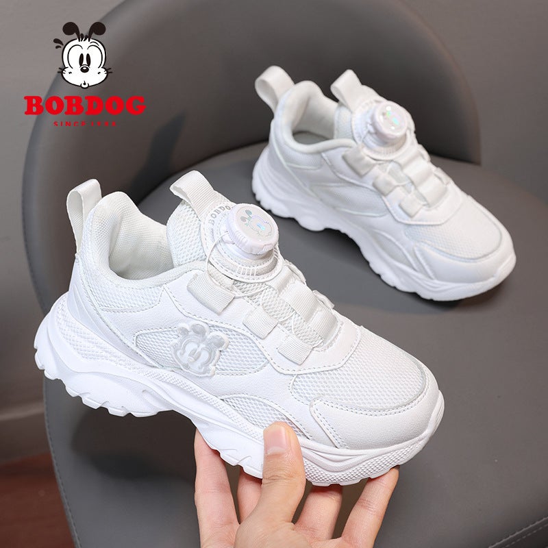 Babu Bean Children'S Shoes Large Children'S Mesh Breathable Rotating Buckle Solid Color Small Black Shoes Boys And Girls School Sports Small White Shoes - Image 2