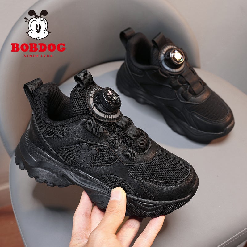 Babu Bean Children'S Shoes Large Children'S Mesh Breathable Rotating Buckle Solid Color Small Black Shoes Boys And Girls School Sports Small White Shoes - Image 1
