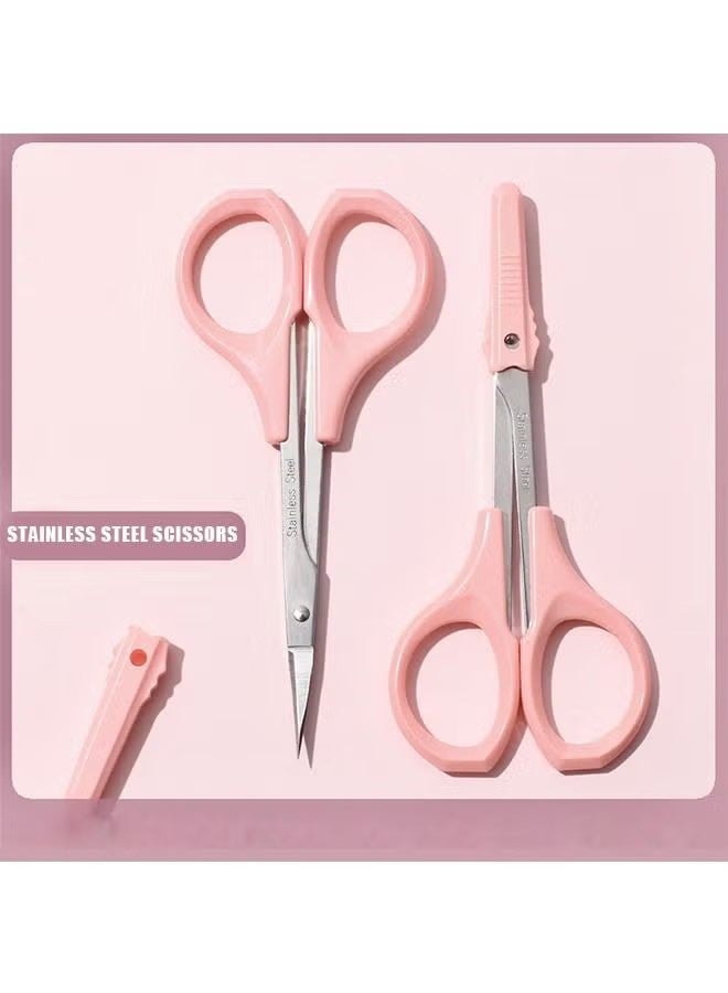 YJ Eyebrow Trimming Scissors with Cap, Stainless Steel Curved Edge Scissors, Multifunction Scissors for Facial Nose Hair Beard Grooming(Pink)1PC - Image 5
