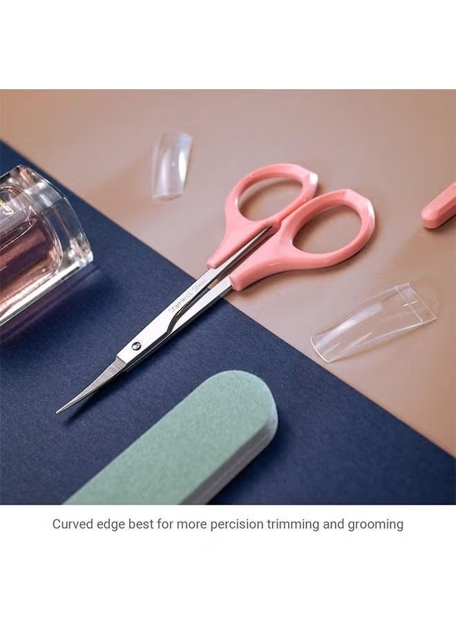 YJ Eyebrow Trimming Scissors with Cap, Stainless Steel Curved Edge Scissors, Multifunction Scissors for Facial Nose Hair Beard Grooming(Pink)1PC - Image 4