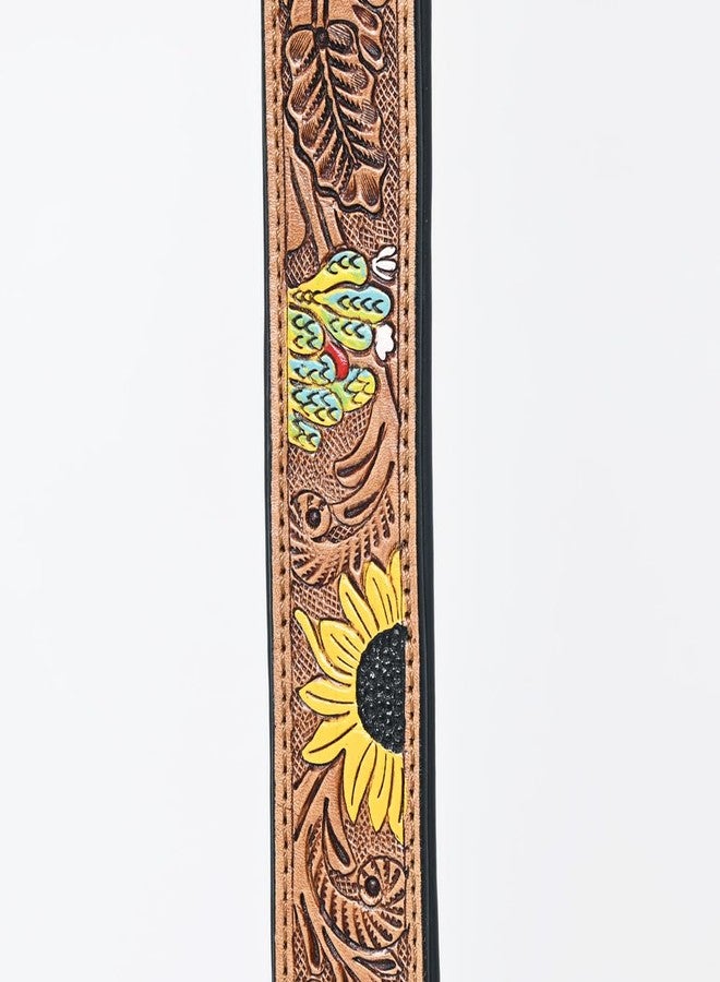 Hilason Sunflower Floral Hand Tooled Strong Genuine Leather Dog Collar Brown Medium - Image 4