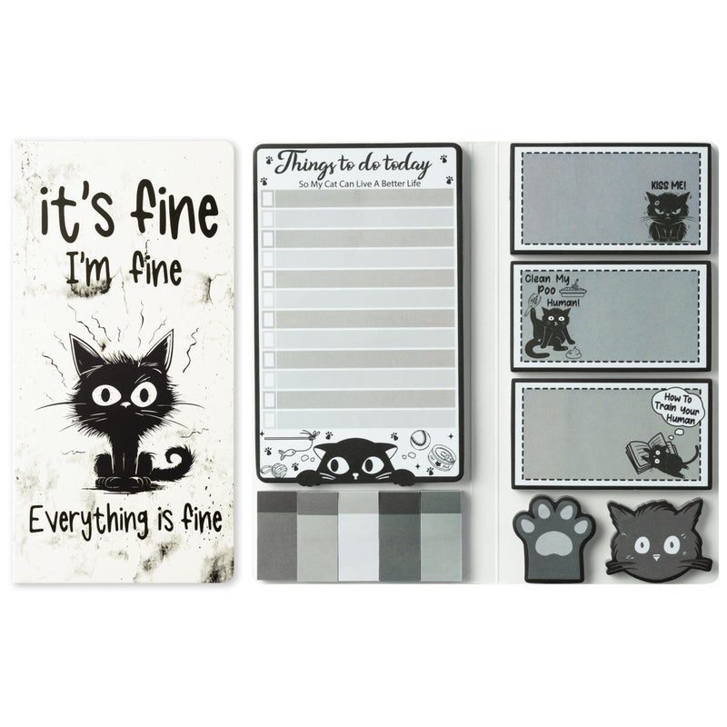 B1ykin Cute Sticky Notes Set - Itâ€™s Fine Iâ€™m Fine Everything is Fine Self-Stick Notes Pad, 550 Sheets Writing Memo Pages Sticky Notepad for Teacher Appreciation Gift School Office (Funny Black Cat) - Image 1