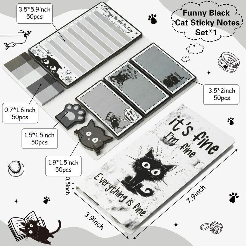 B1ykin Cute Sticky Notes Set - Itâ€™s Fine Iâ€™m Fine Everything is Fine Self-Stick Notes Pad, 550 Sheets Writing Memo Pages Sticky Notepad for Teacher Appreciation Gift School Office (Funny Black Cat) - Image 2