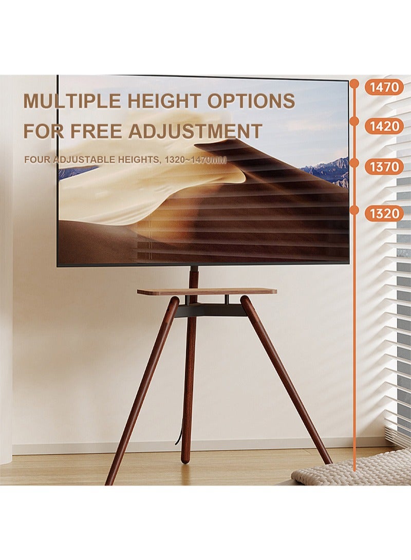 فلاشهوك حامل تلفزيون ثلاثي القوائم أرضي لتلفزيون بشاشة مقاس 32-75 بوصة، ارتفاع قابل للتعديل، إمالة قابلة للتعديل 15 درجة، حامل تلفزيون مع صينية خشبية لإدارة الكابلات، VESA 600*400 مم، يتحمل وزن 45 كجم - أسود - Image 3