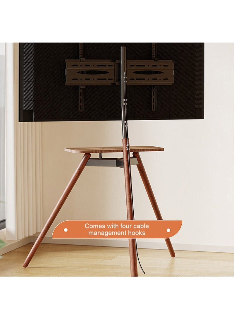 فلاشهوك حامل تلفزيون ثلاثي القوائم أرضي لتلفزيون بشاشة مقاس 32-75 بوصة، ارتفاع قابل للتعديل، إمالة قابلة للتعديل 15 درجة، حامل تلفزيون مع صينية خشبية لإدارة الكابلات، VESA 600*400 مم، يتحمل وزن 45 كجم - أسود - Image 4