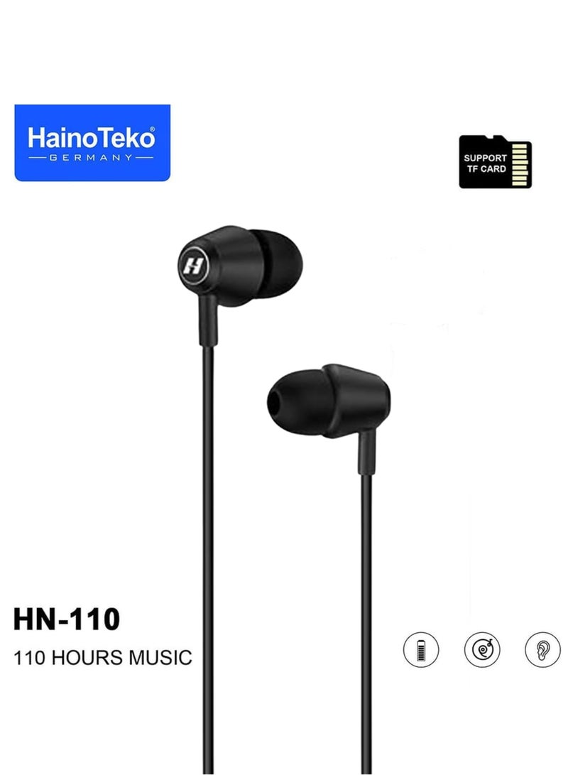 Haino Teko Haino Teko Germany HN110 Bluetooth Neckband Earphones – 110-Hour Playtime, High Bass Sound Quality, Super Clear Mic, TF Card Support, Bluetooth 5.3, Ergonomic Design, Black  - Image 3