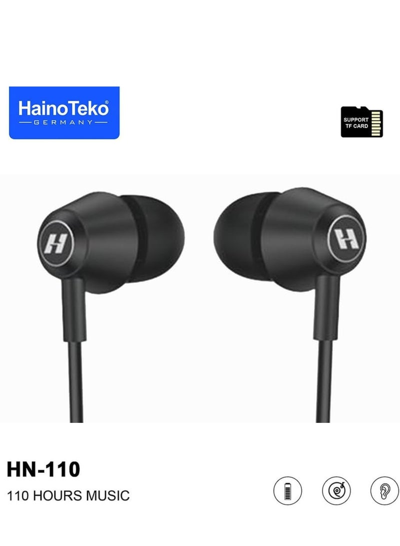 Haino Teko Haino Teko Germany HN110 Bluetooth Neckband Earphones – 110-Hour Playtime, High Bass Sound Quality, Super Clear Mic, TF Card Support, Bluetooth 5.3, Ergonomic Design, Black  - Image 4