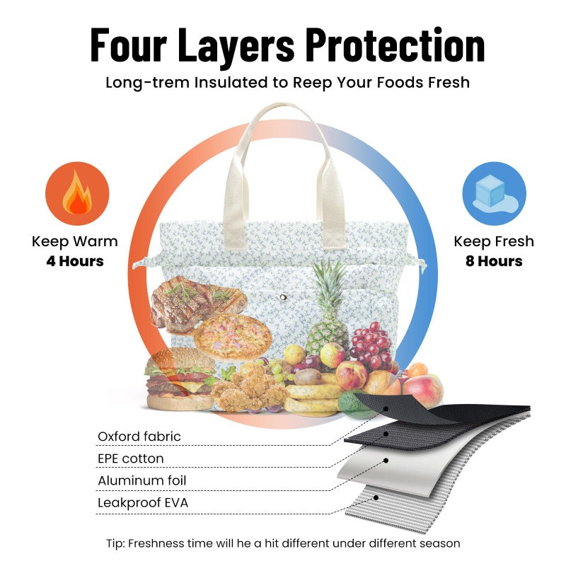 MEXS Lunch Bag for Women Reusable Drawstring Insulated Lunch Box Stain-Resistant Large Cinch Closure Lunch Bags for Work Office (lavender) - Image 4