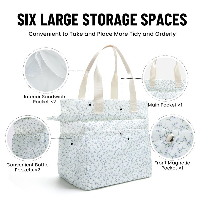 MEXS Lunch Bag for Women Reusable Drawstring Insulated Lunch Box Stain-Resistant Large Cinch Closure Lunch Bags for Work Office (lavender) - Image 2