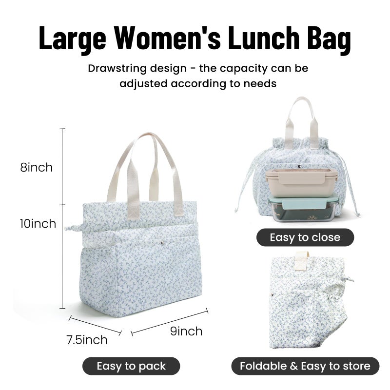 MEXS Lunch Bag for Women Reusable Drawstring Insulated Lunch Box Stain-Resistant Large Cinch Closure Lunch Bags for Work Office (lavender) - Image 3