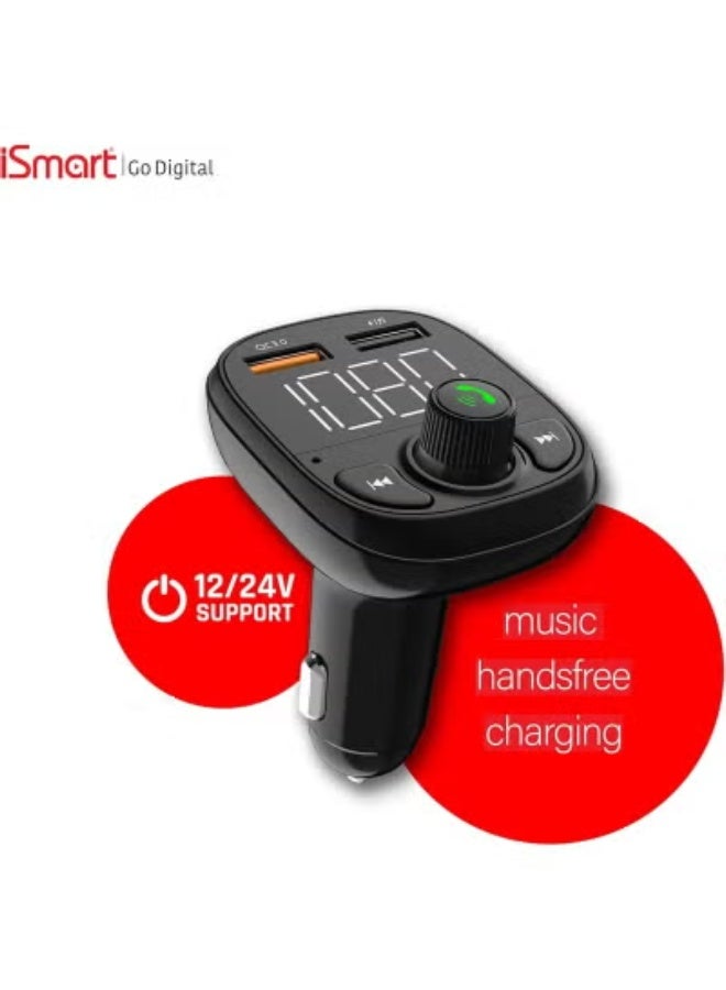 iSmart FM70 Wireless Car FM Modulator – Bluetooth Car Adapter with 3.4A Quick Charger, Hands-Free Calling, Large Display, USB/TF Card/AUX Support, Music Playback & Multifunction Travel Charger - Image 2