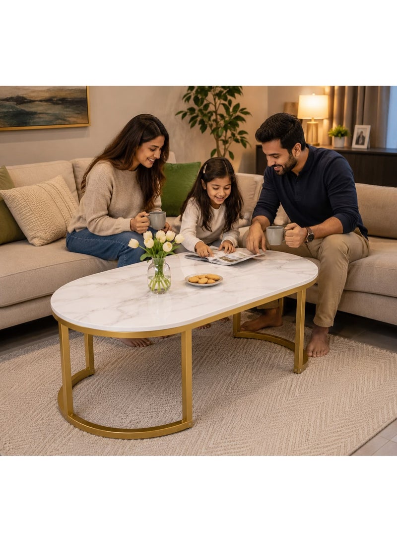 Maanys Modern Coffee Table with Faux Marble Top, Luxury Center Table for Living Room, Gold Steel Frame, Elegant Tea Table for Home, Office & Reception, 100 × 45 CM (White Marble) - Image 2
