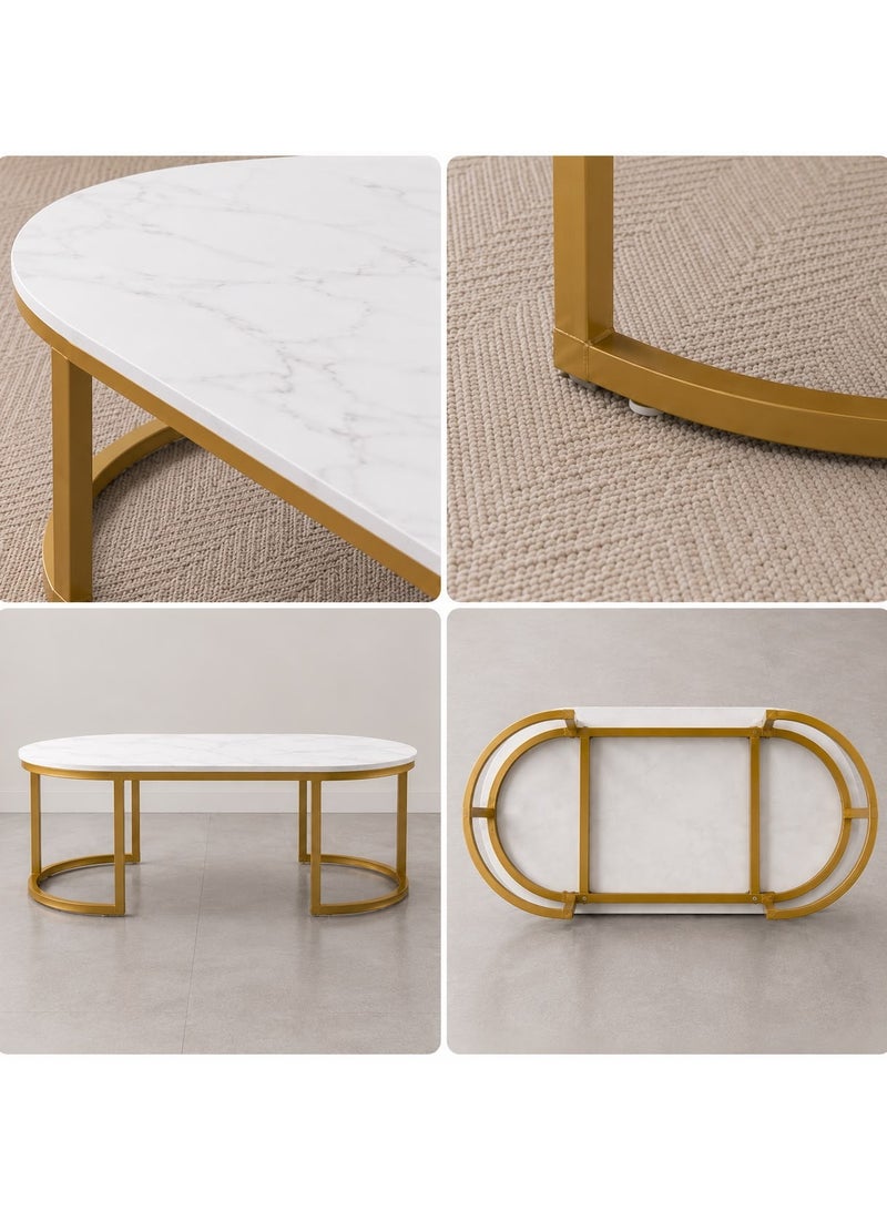 Maanys Modern Coffee Table with Faux Marble Top, Luxury Center Table for Living Room, Gold Steel Frame, Elegant Tea Table for Home, Office & Reception, 100 × 45 CM (White Marble) - Image 4