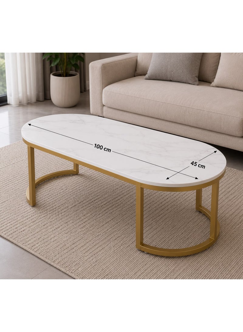 Maanys Modern Coffee Table with Faux Marble Top, Luxury Center Table for Living Room, Gold Steel Frame, Elegant Tea Table for Home, Office & Reception, 100 × 45 CM (White Marble) - Image 5